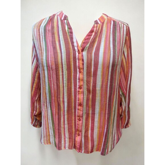 Zac & Rachel Button Down Striped Tunic Blouse XL Lightweight Office Modest Work - Picture 1 of 12